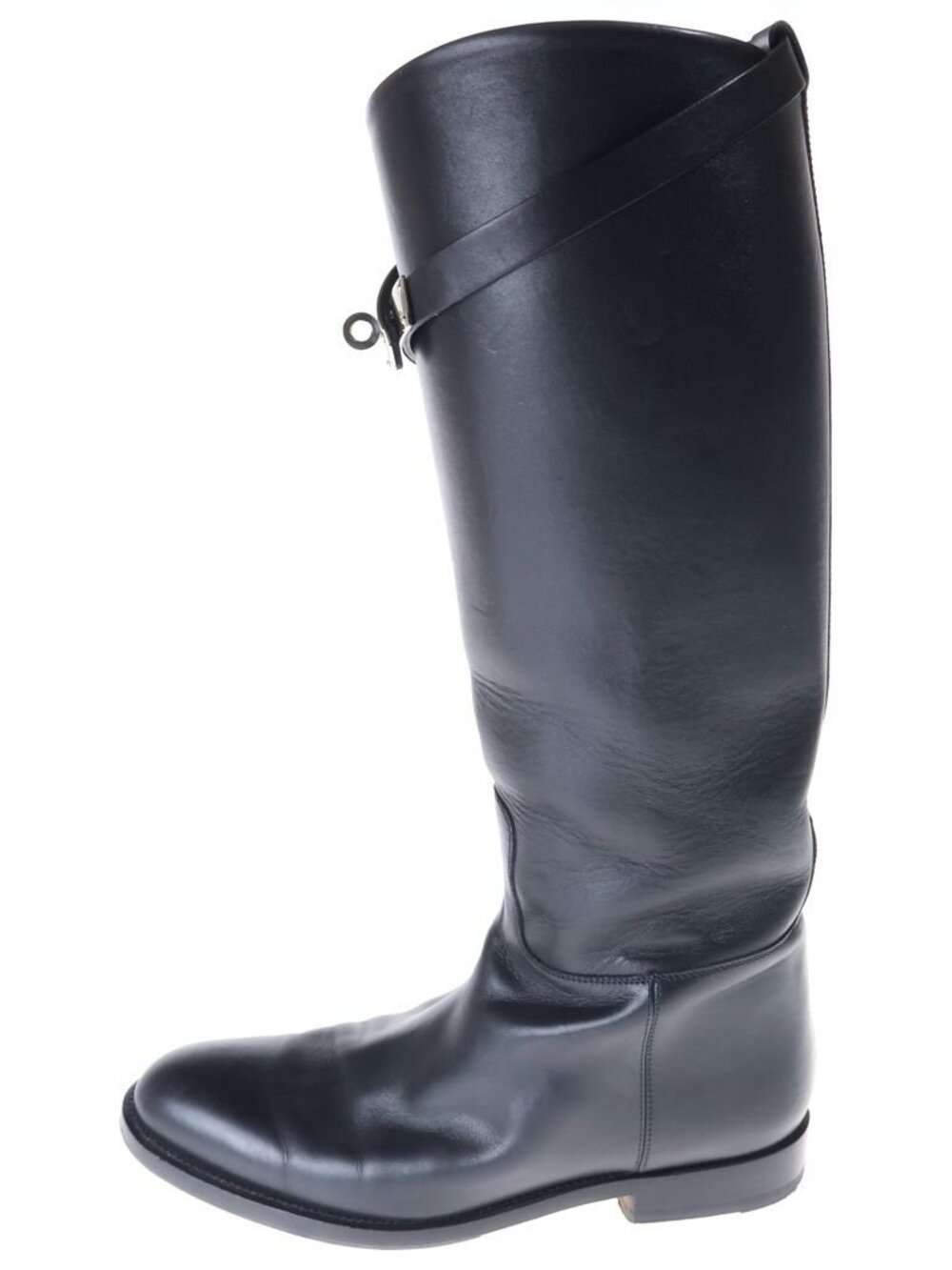 Hermes Kelly Buckle Leather Long Boots Shoes Black